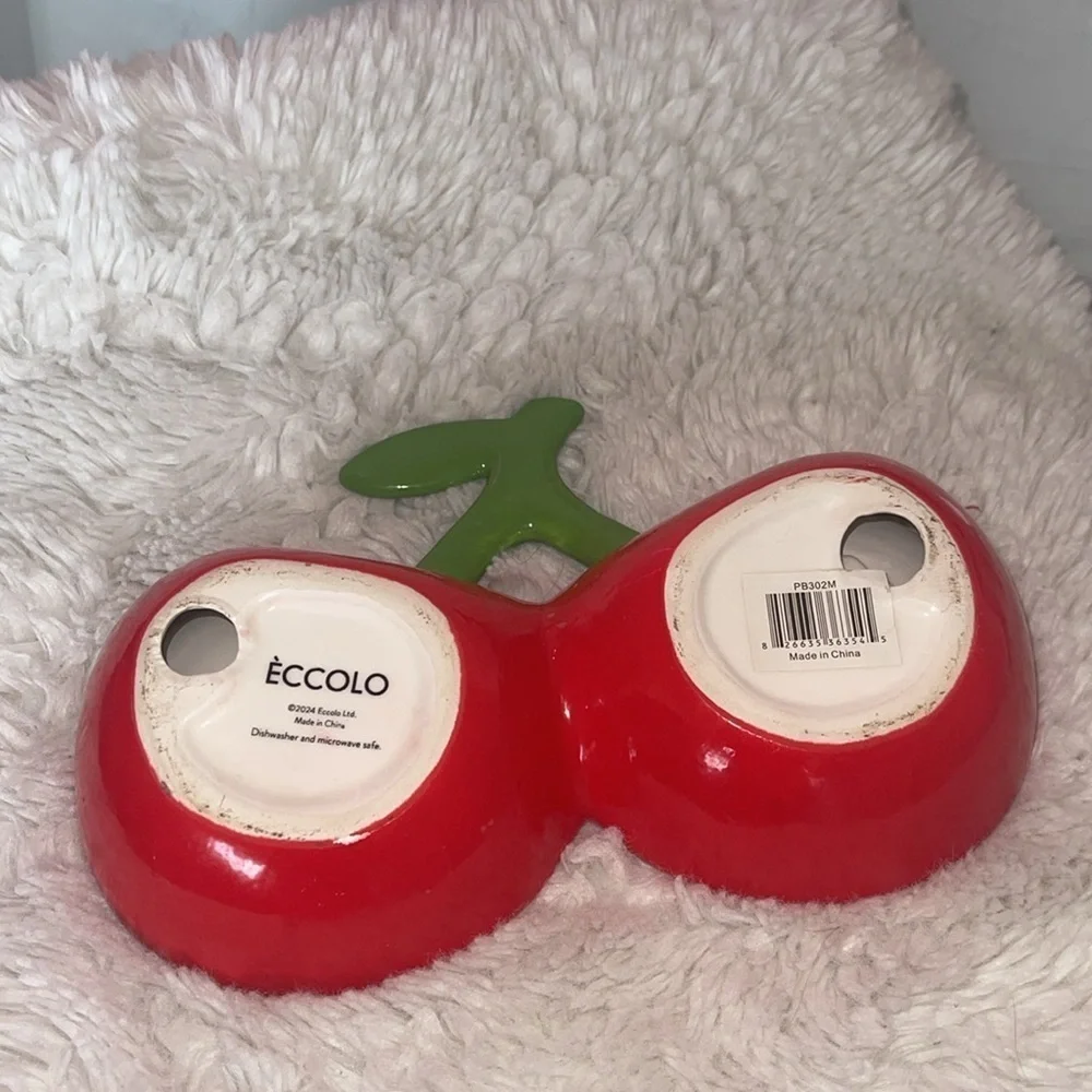 Red Cherry Shaped Ceramic Bowl pet feeder